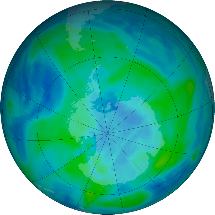 Antarctic ozone map for 07 March 1991
